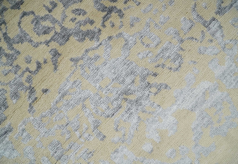 8x10 Beige, Charcoal and Silver Traditional Medallion Hand Knotted Wool and Bamboo Silk Area Rug