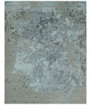 8x10 Beige, Ivory and Charcoal Modern Abstract Handmade Bamboo Silk Area Rug