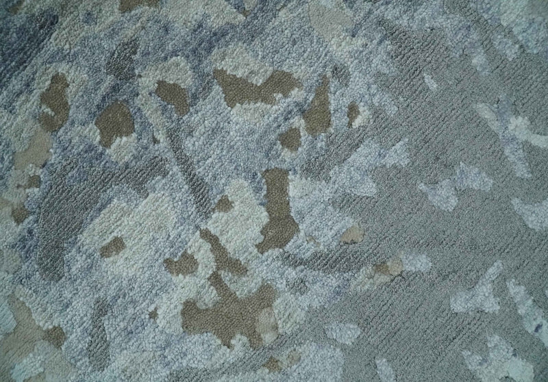 8x10 Beige, Ivory and Charcoal Modern Abstract Handmade Bamboo Silk Area Rug