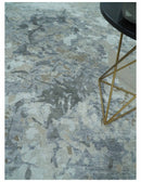 8x10 Beige, Ivory and Charcoal Modern Abstract Handmade Bamboo Silk Area Rug