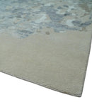 8x10 Beige, Ivory and Charcoal Modern Abstract Handmade Bamboo Silk Area Rug