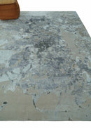 8x10 Beige, Ivory and Charcoal Modern Abstract Handmade Bamboo Silk Area Rug