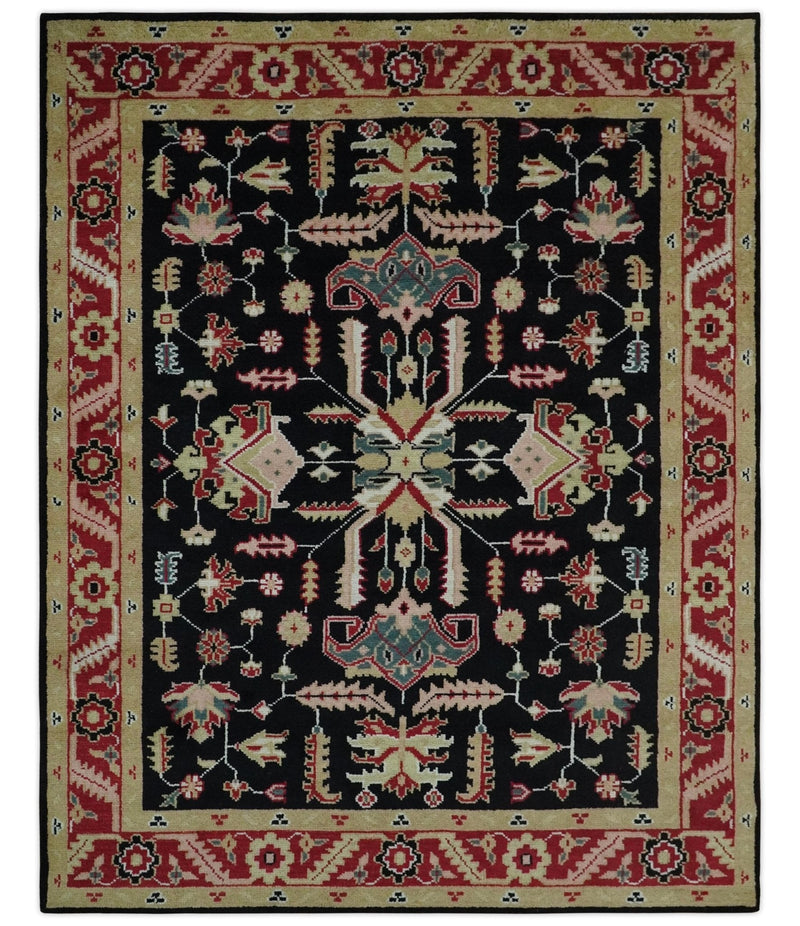8x10 Black, Rust, and Olive Traditional Oriental Hand Knotted Wool Area Rug