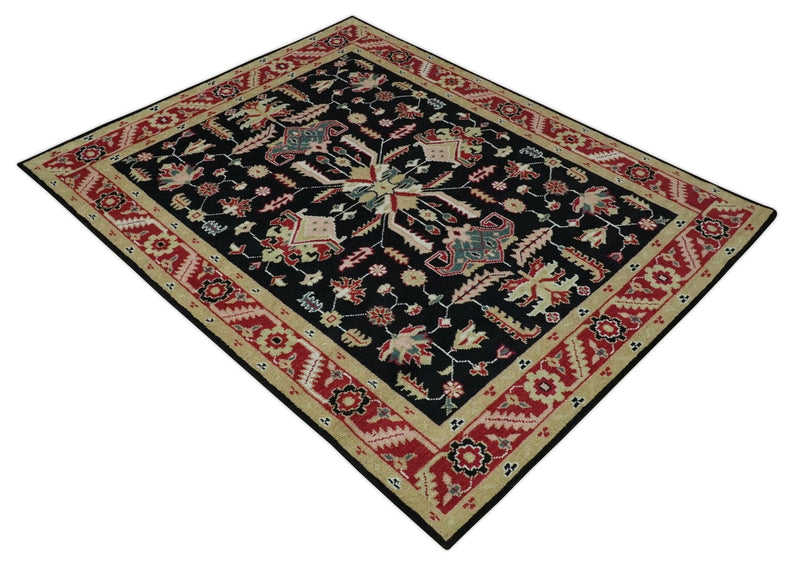 8x10 Black, Rust, and Olive Traditional Oriental Hand Knotted Wool Area Rug