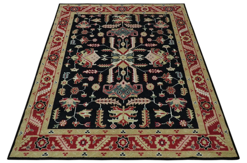 8x10 Black, Rust, and Olive Traditional Oriental Hand Knotted Wool Area Rug