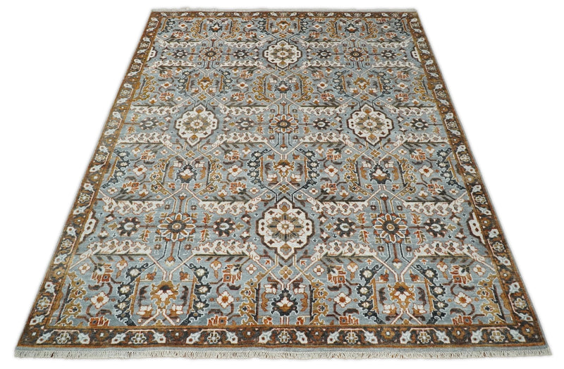 8x10 Blue and Brown Bamboo Silk  Traditional Persian Antique Area Rug | TRDCP200810