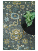 8x10 Blue and Brown Traditional Persian Hand knotted Antique Vintage Persian Oushak Area Rug | TRD49673