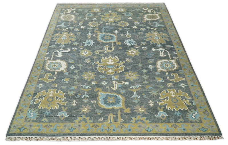 8x10 Blue and Brown Traditional Persian Hand knotted Antique Vintage Persian Oushak Area Rug | TRD49673