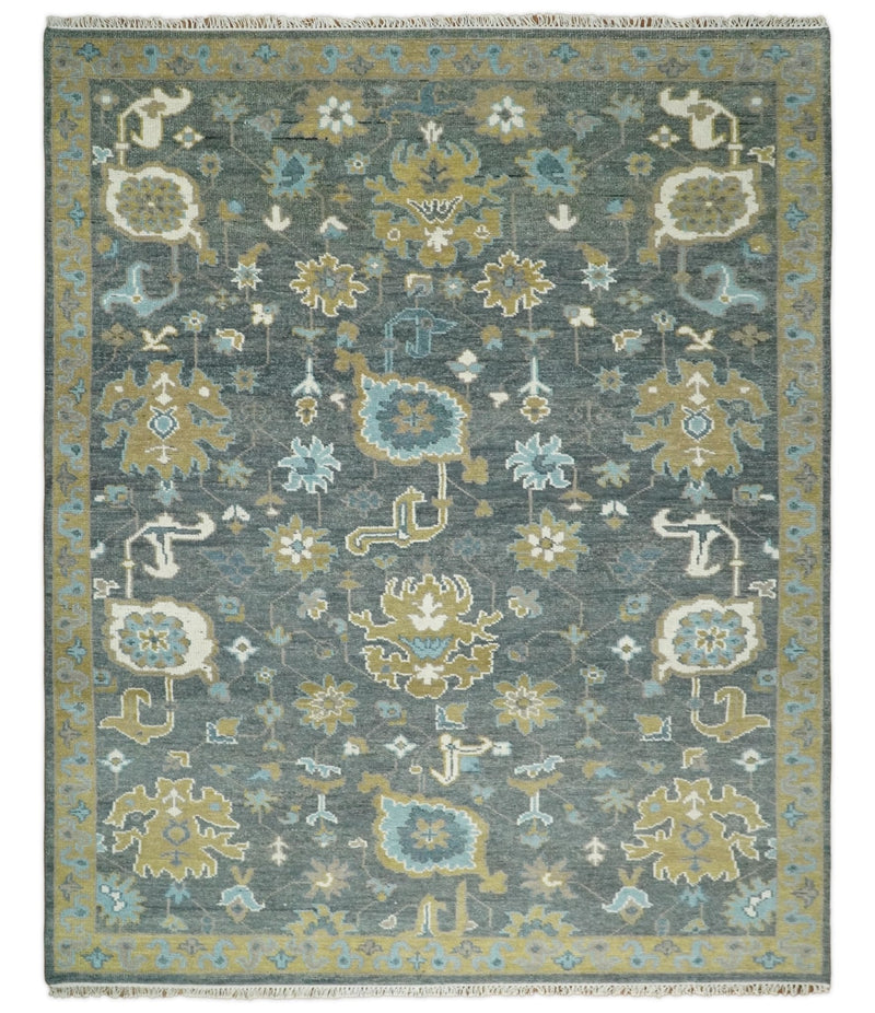 8x10 Blue and Brown Traditional Persian Hand knotted Antique Vintage Persian Oushak Area Rug | TRD49673