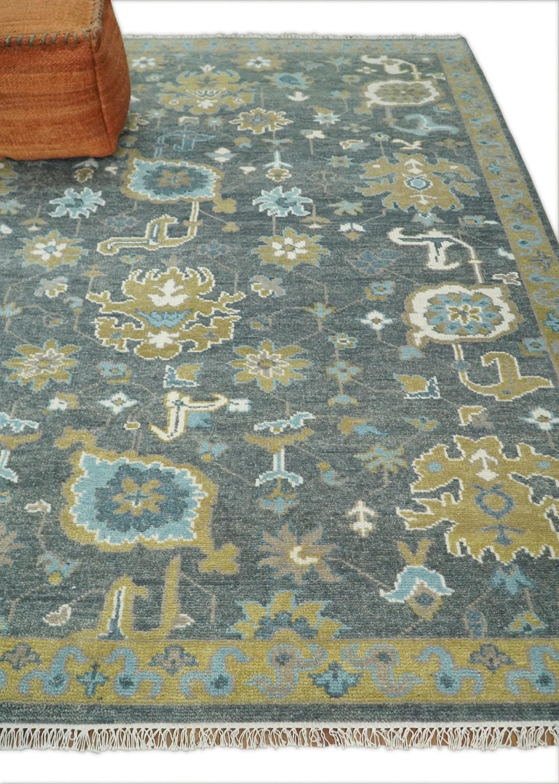 8x10 Blue and Brown Traditional Persian Hand knotted Antique Vintage Persian Oushak Area Rug | TRD49673