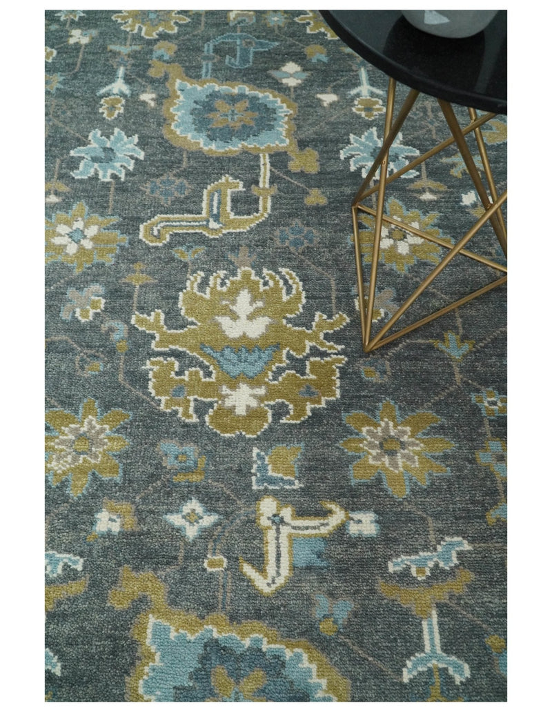 8x10 Blue and Brown Traditional Persian Hand knotted Antique Vintage Persian Oushak Area Rug | TRD49673