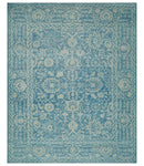 8x10 Blue and Camel Distressed Finish Low Pile Traditional Hand Knotted Wool Rug