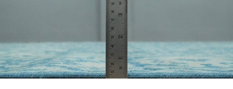 8x10 Blue and Camel Distressed Finish Low Pile Traditional Hand Knotted Wool Rug