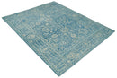 8x10 Blue and Camel Distressed Finish Low Pile Traditional Hand Knotted Wool Rug