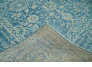 8x10 Blue and Camel Distressed Finish Low Pile Traditional Hand Knotted Wool Rug