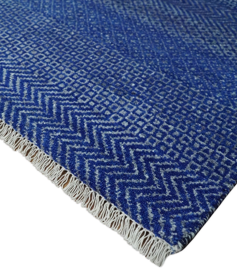 8x10 Blue and Gray Hand Knotted Modern Geometric Trellis Scandinavian Wool Area Rug | TRDCP935810