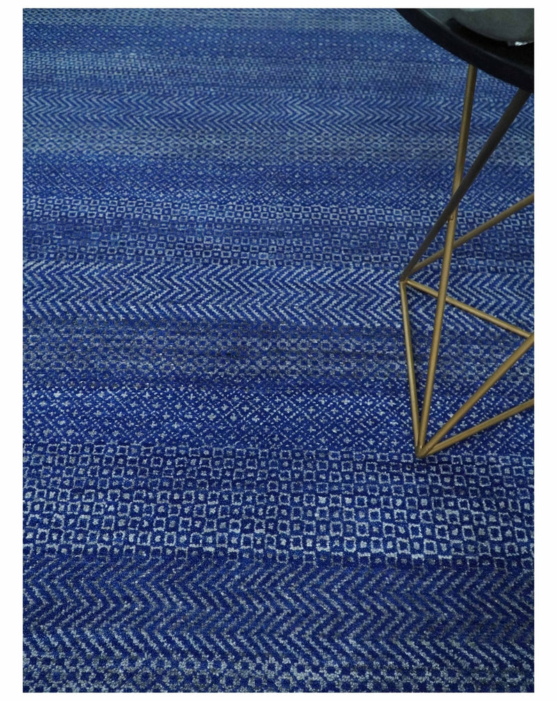 8x10 Blue and Gray Hand Knotted Modern Geometric Trellis Scandinavian Wool Area Rug | TRDCP935810