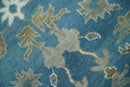 8x10 Blue and Olive Traditional Oushak Wool Rug, Large Patterns