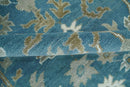 8x10 Blue and Olive Traditional Oushak Wool Rug, Large Patterns