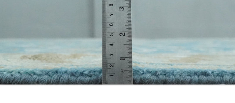 8x10 Blue and Olive Traditional Oushak Wool Rug, Large Patterns