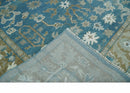 8x10 Blue and Olive Traditional Oushak Wool Rug, Large Patterns