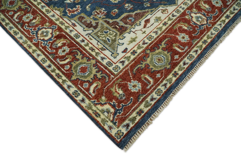 8x10 Blue and Rust Traditional Hand Knotted Heriz Serapi Rug | TRDCP165810