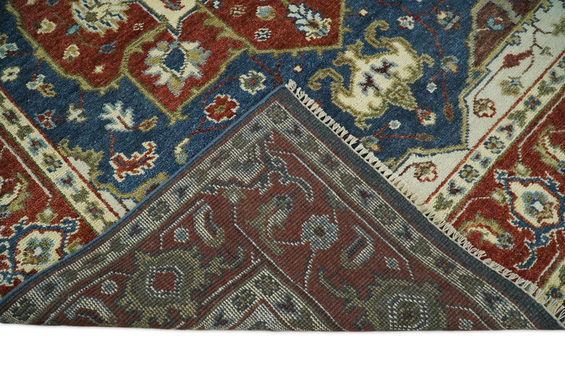 8x10 Blue and Rust Traditional Hand Knotted Heriz Serapi Rug | TRDCP165810