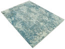 Beige and Teal Modern Abstract Hand Knotted Wool Area Rug 8x10