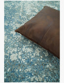 Beige and Teal Modern Abstract Hand Knotted Wool Area Rug 8x10