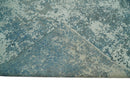 Beige and Teal Modern Abstract Hand Knotted Wool Area Rug 8x10