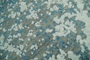 Beige and Teal Modern Abstract Hand Knotted Wool Area Rug 8x10