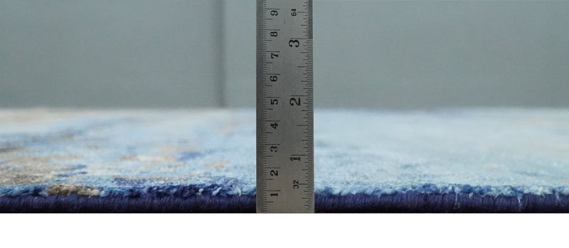 8x10 Blue, Beige and Brown Modern Abstract Hand Knotted wool and bamboo Silk Area Rug