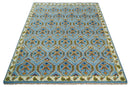 Blue, Brown and Beige Hand Knotted Wool Antique Vintage Style Multi size wool Area Rug