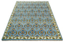 Hand Knotted Wool Area Rug Blue Brown Beige Vintage Inspired by The Rug Decor