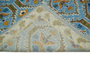 Hand Knotted Wool Area Rug Blue Brown Beige Vintage Inspired by The Rug Decor