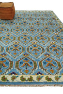 Hand Knotted Wool Area Rug Blue Brown Beige Vintage Inspired by The Rug Decor