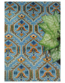 Hand Knotted Wool Area Rug Blue Brown Beige Vintage Inspired by The Rug Decor