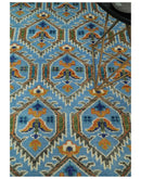 Hand Knotted Wool Area Rug Blue Brown Beige Vintage Inspired by The Rug Decor