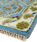 Hand Knotted Wool Area Rug Blue Brown Beige Vintage Inspired by The Rug Decor