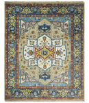 Ivory, Beige, Blue and Charcoal Traditional Heriz Hand Knotted Multi Size wool Area Rug