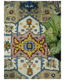 Ivory Beige Blue Charcoal Heriz Hand Knotted Premium Wool Area Rug by The Rug Decor
