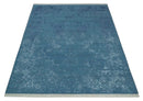 8x10 Blue Gray, Violet and Silver Traditional Handmade Wool and Art Silk Area Rug by The Rug Decor