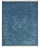8x10 Blue Gray, Violet and Silver Traditional Handmade Wool and Art Silk Area Rug by The Rug Decor