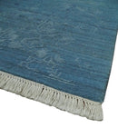 8x10 Blue Gray, Violet and Silver Traditional Handmade Wool and Art Silk Area Rug by The Rug Decor