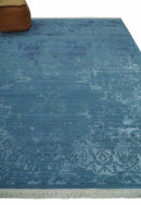 8x10 Blue Gray, Violet and Silver Traditional Handmade Wool and Art Silk Area Rug by The Rug Decor