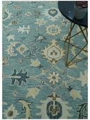 8x10 Blue, Ivory and Beige Hand Tufted Oriental Oushak wool area rug by The Rug Decor