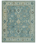 8x10 Blue, Ivory and Beige Hand Tufted Oriental Oushak wool area rug by The Rug Decor