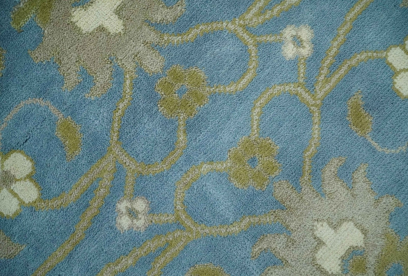 8x10 Blue, Ivory and Olive Hand Knotted Heriz Serapi Floral Area Rug | TRDCP1181810