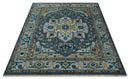 8x10 Blue, Silver and Beige Hand Knotted Traditional Heriz Serapi Wool Area Rug