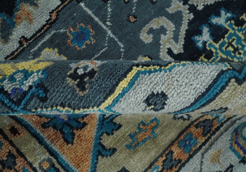 8x10 Blue, Silver and Beige Hand Knotted Traditional Heriz Serapi Wool Area Rug